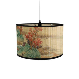 Abat-jour bambou motif Érables d automne rouge et vert
