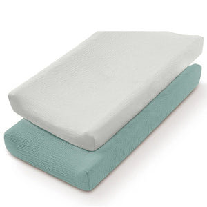 Lot de 2 housses à langer gris perle et vert d'eau