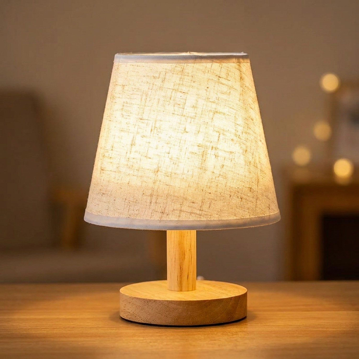 Lampe de chevet rétro coloris blanc en lin et bois