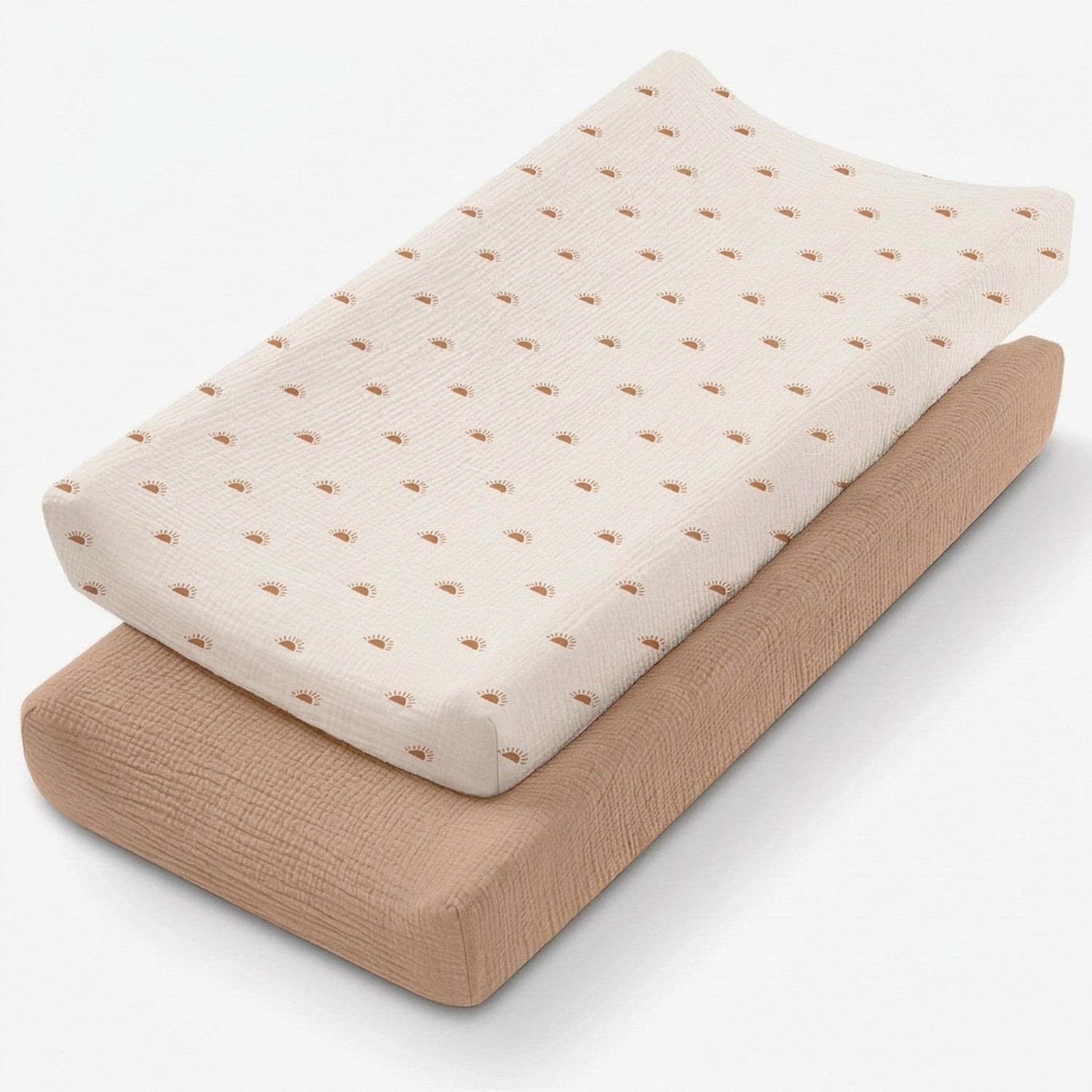 Housse de matelas à langer motif soleils et housse taupe