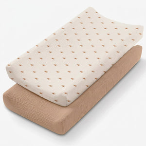 Housse de matelas à langer motif soleils et housse taupe