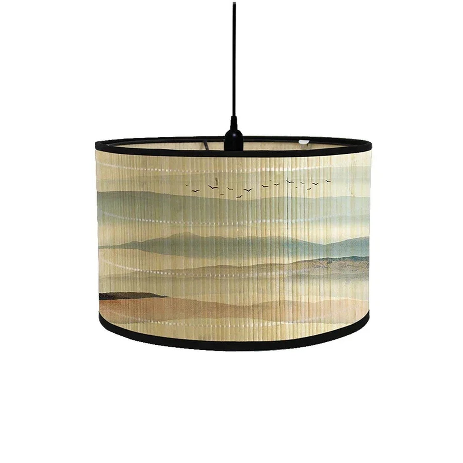 Abat-jour bambou motif Paysage de dunes oiseaux