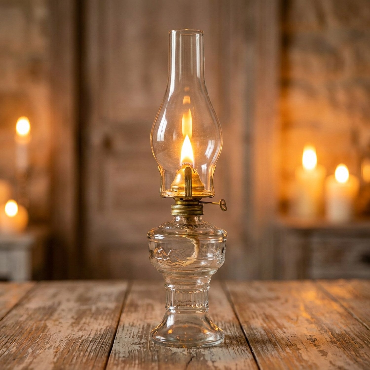 Lampe à huile verre vintage rustique allumée intérieur cosy