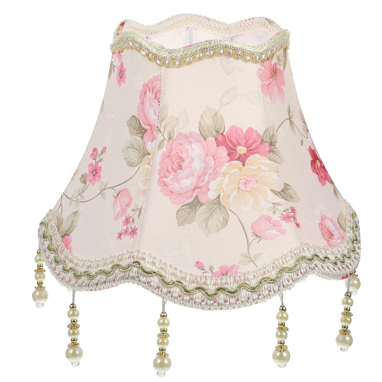 Abat-jour cloche rose tissu à franges perlées européen vintage