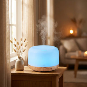 Diffuseur arôme bois naturel lumière bleue