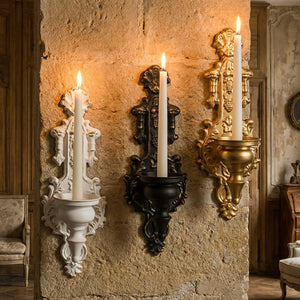Bougeoir mural sculpté métal baroque classique vintage décoration murale blanc noir doré