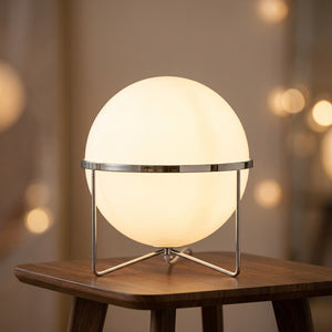 Lampadaire une boule format table sur trépied chromé
