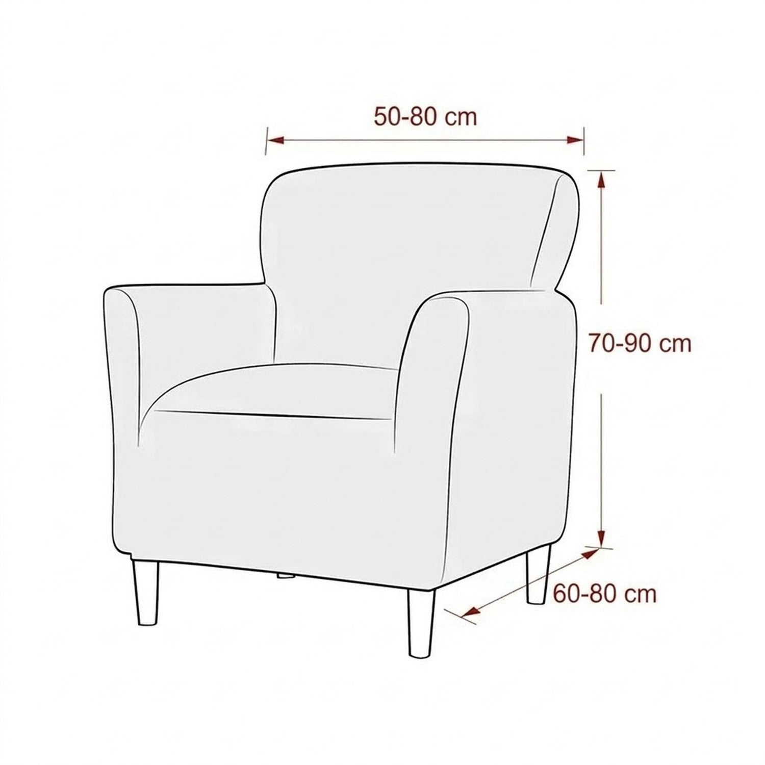 Schéma des dimensions de la housse de fauteuil club en centimètres
