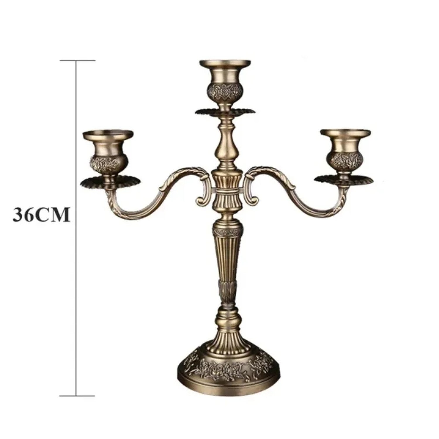 Chandelier baroque 3 bras bronze ciselé roses métal 36cm