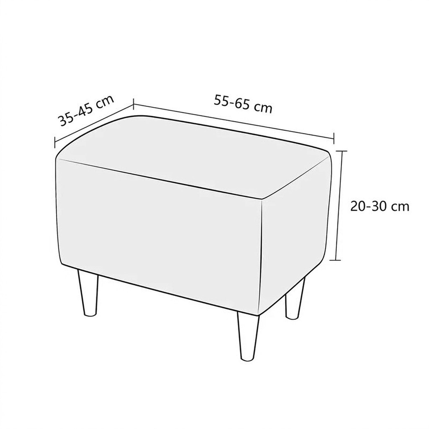 Schéma des dimensions de la housse de repose-pieds en centimètres
