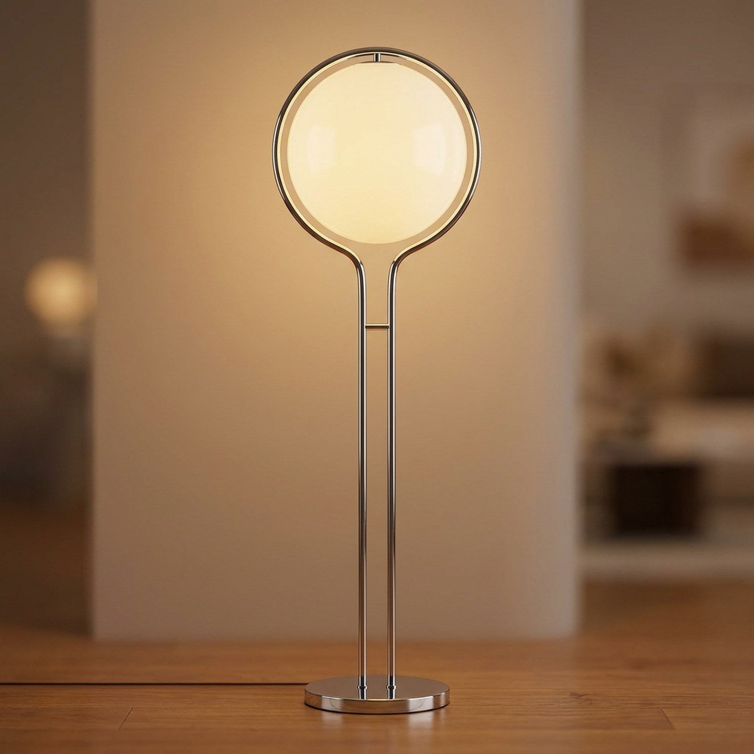 Lampadaire une boule format sol sur socle chromé