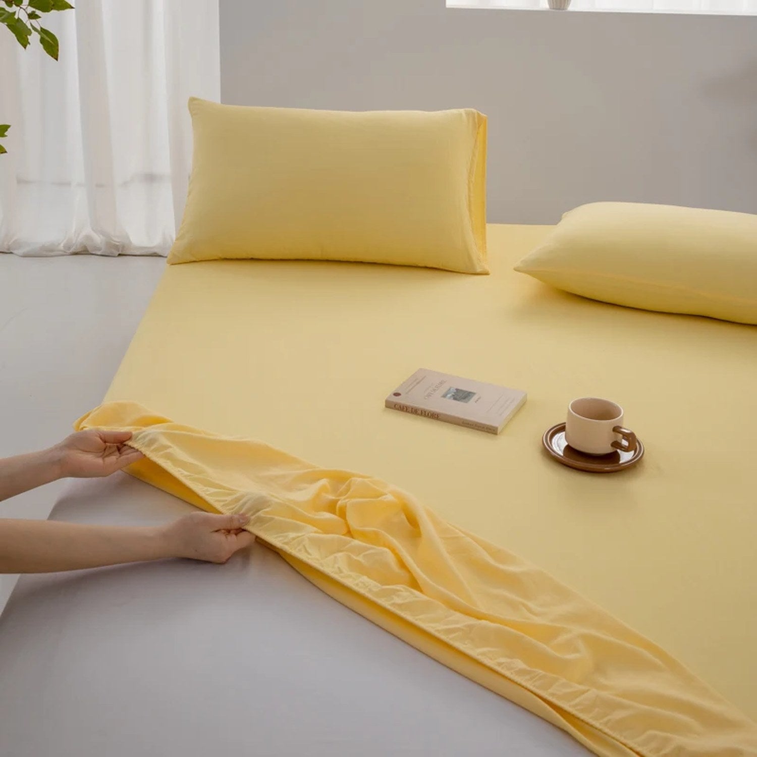 Drap-housse en coton couleur Jaune