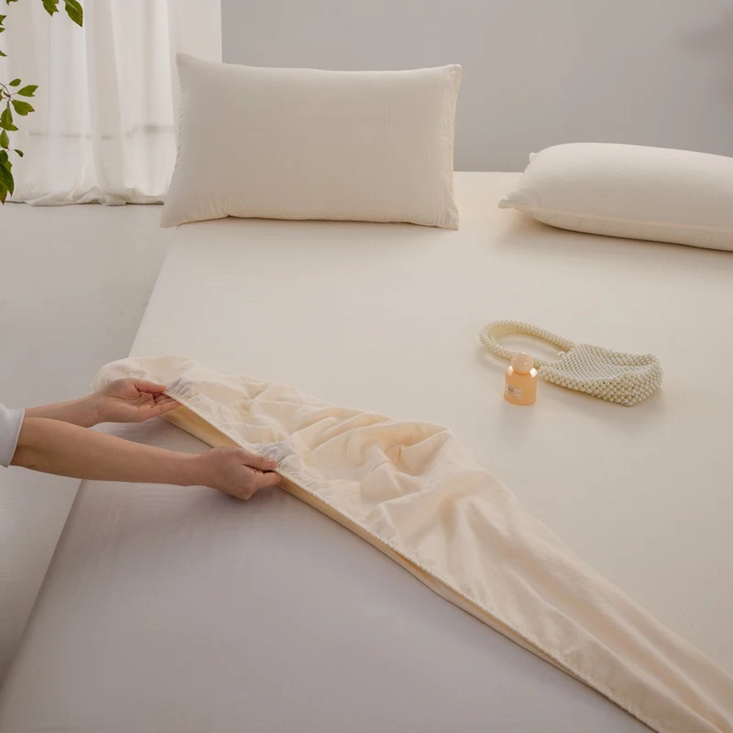 Drap-housse en coton couleur blanc