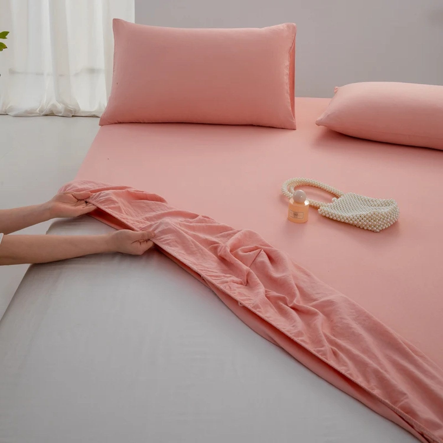 Drap-housse en coton couleur Rose