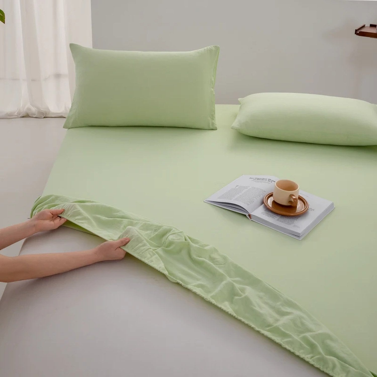 Drap-housse en coton couleur vert