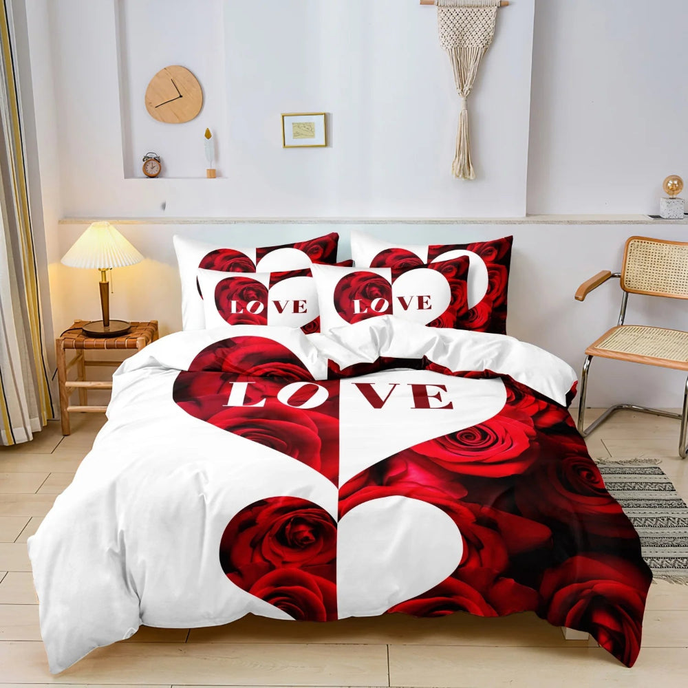 Parure de lit coeur bicolore style romantique
