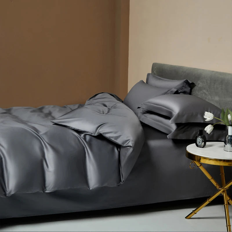 Parure de lit luxe en satin toucher soyeux