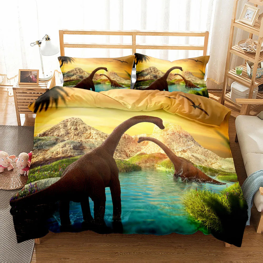 Parure de lit dinosaure paysage préhistorique