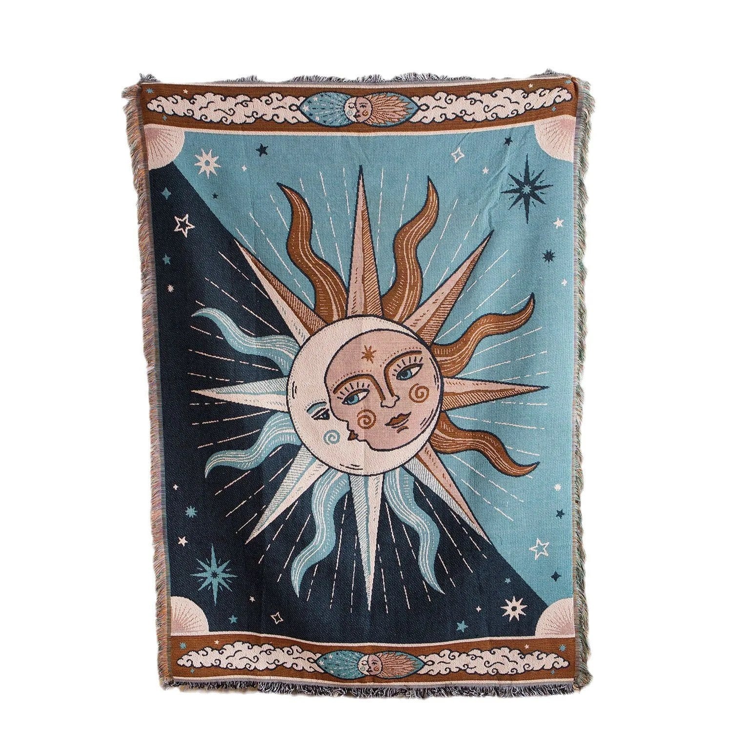 Tapisserie plaid soleil et lune céleste vue à plat