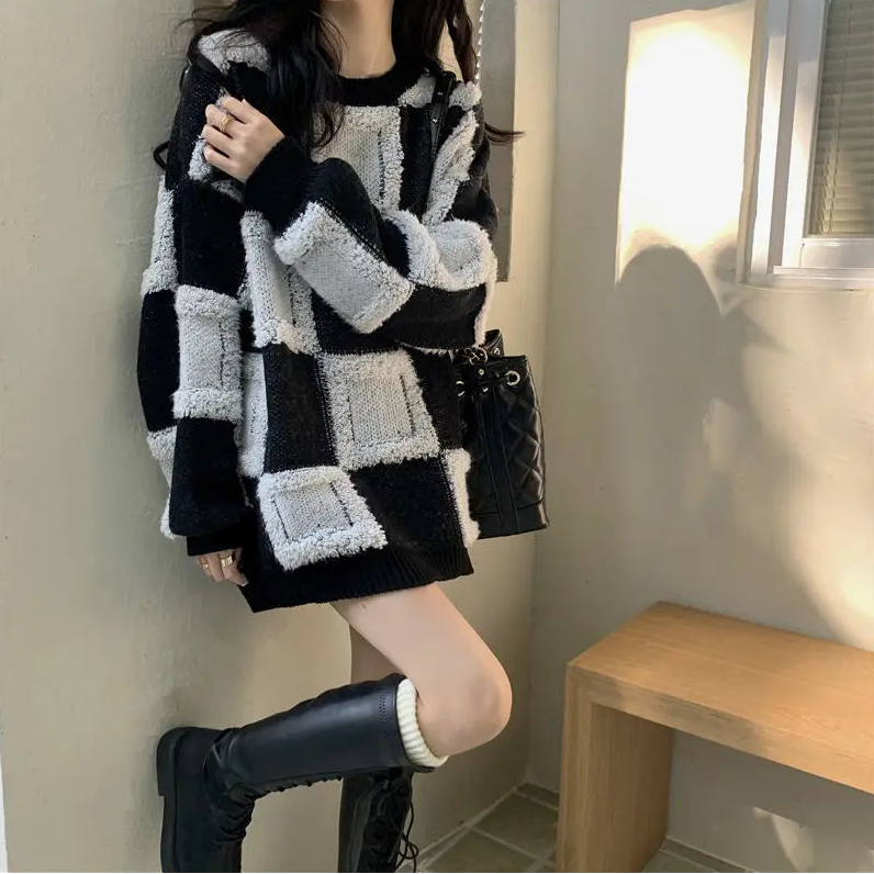 Pull plaid femme oversize à carreaux