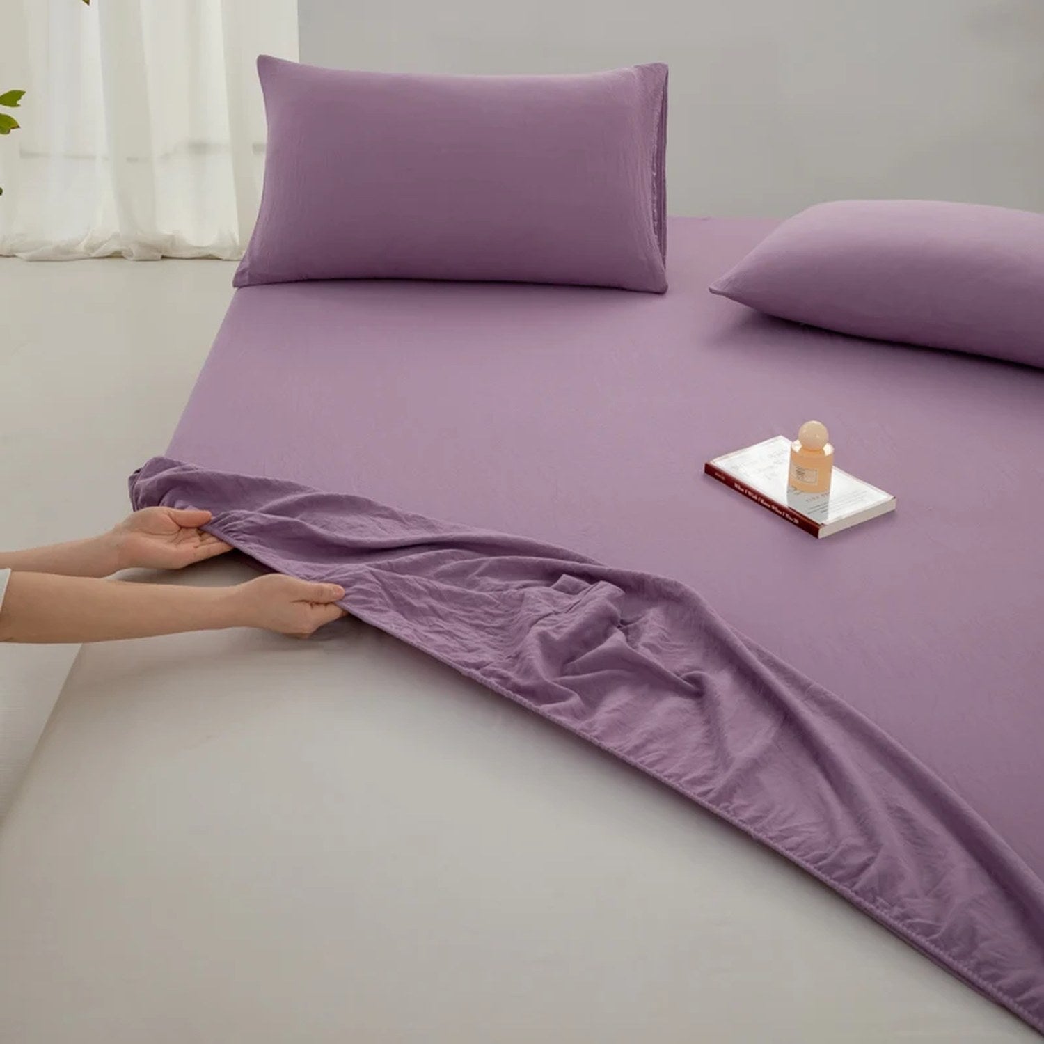 Drap-housse en coton couleur Violet