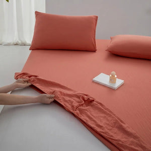 Drap-housse en coton couleur terracota