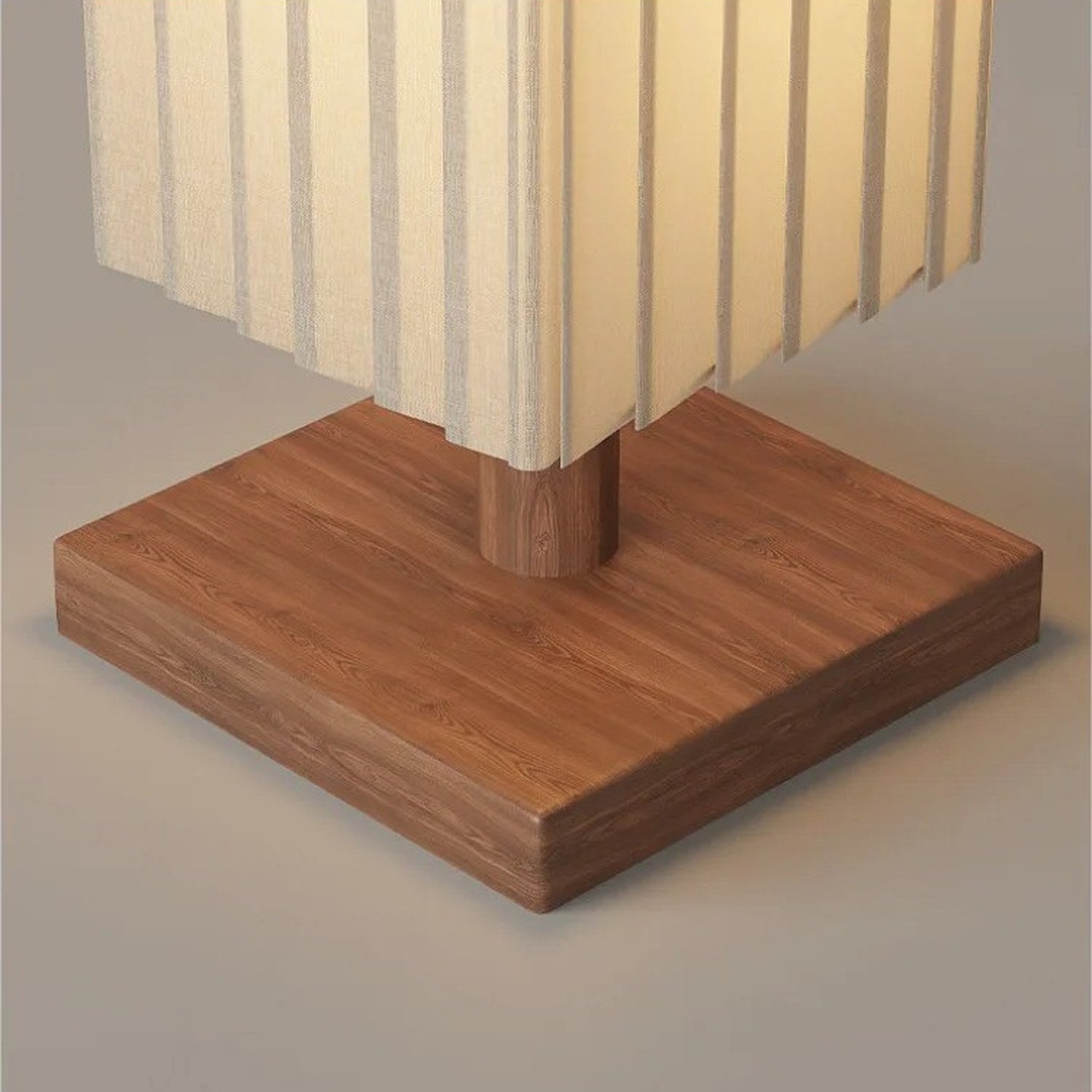 Détail de la base carrée en bois massif du lampadaire