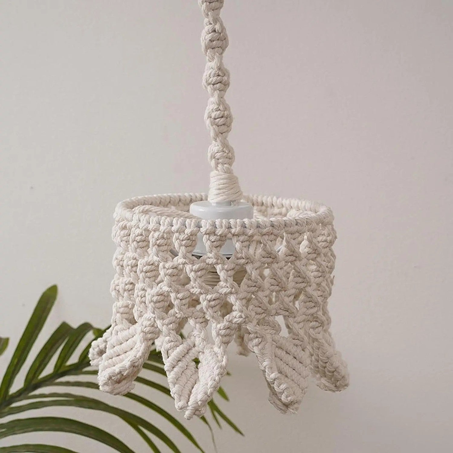 Abat-jour macramé tissu coton suspendu vue de face