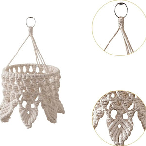 Détail crochet métal et nœuds tressés abat-jour macramé