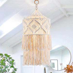 Abat-jour macramé bohème tricoté main suspension plafond, style vintage boho, chambre salon