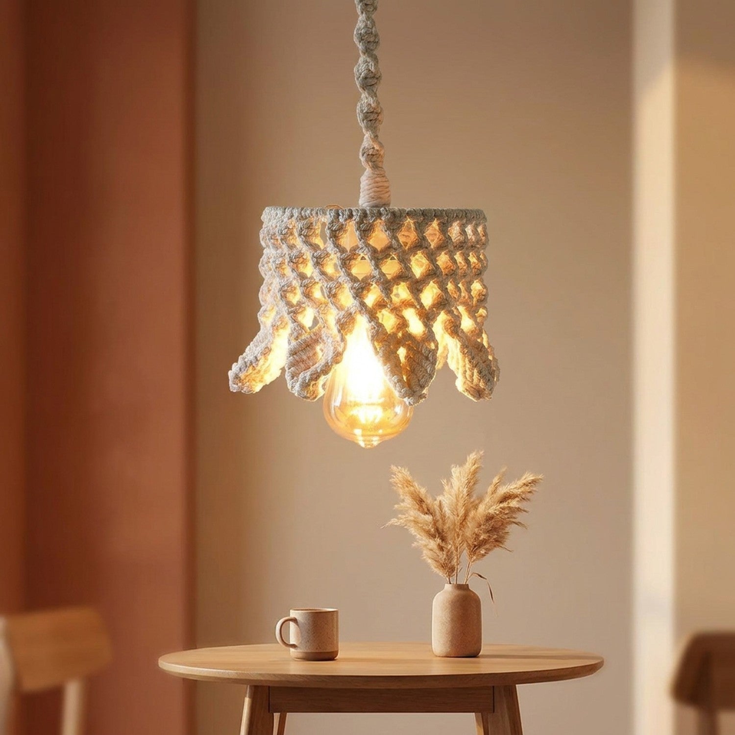 Abat-jour macramé fait main suspendu ambiance bohème salon café