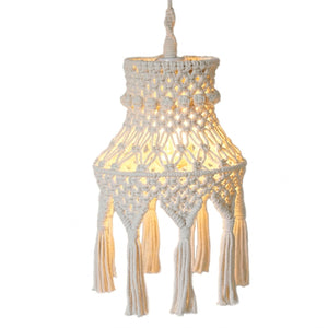 Abat-jour macramé Modèle A, style pompon tricoté main, fond blanc