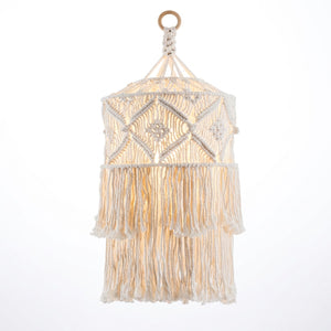 Abat-jour macramé Modèle C, motif diamant tricoté main, fond blanc
