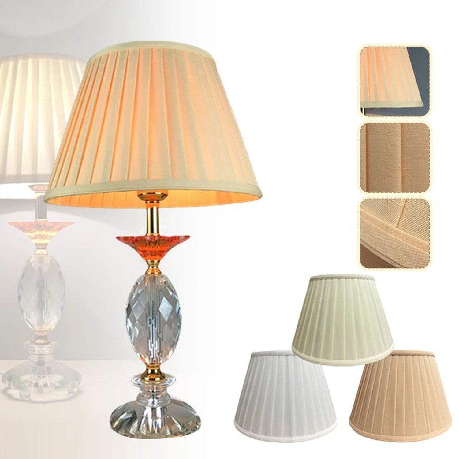 Abat-jour plissé rond en tissu pour lampe