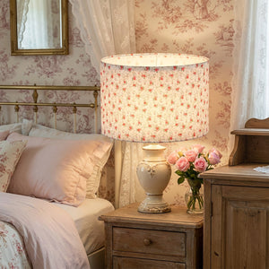 Abat-jour cylindrique fleuri tissu blanc petites roses sur lampe romantique chambre