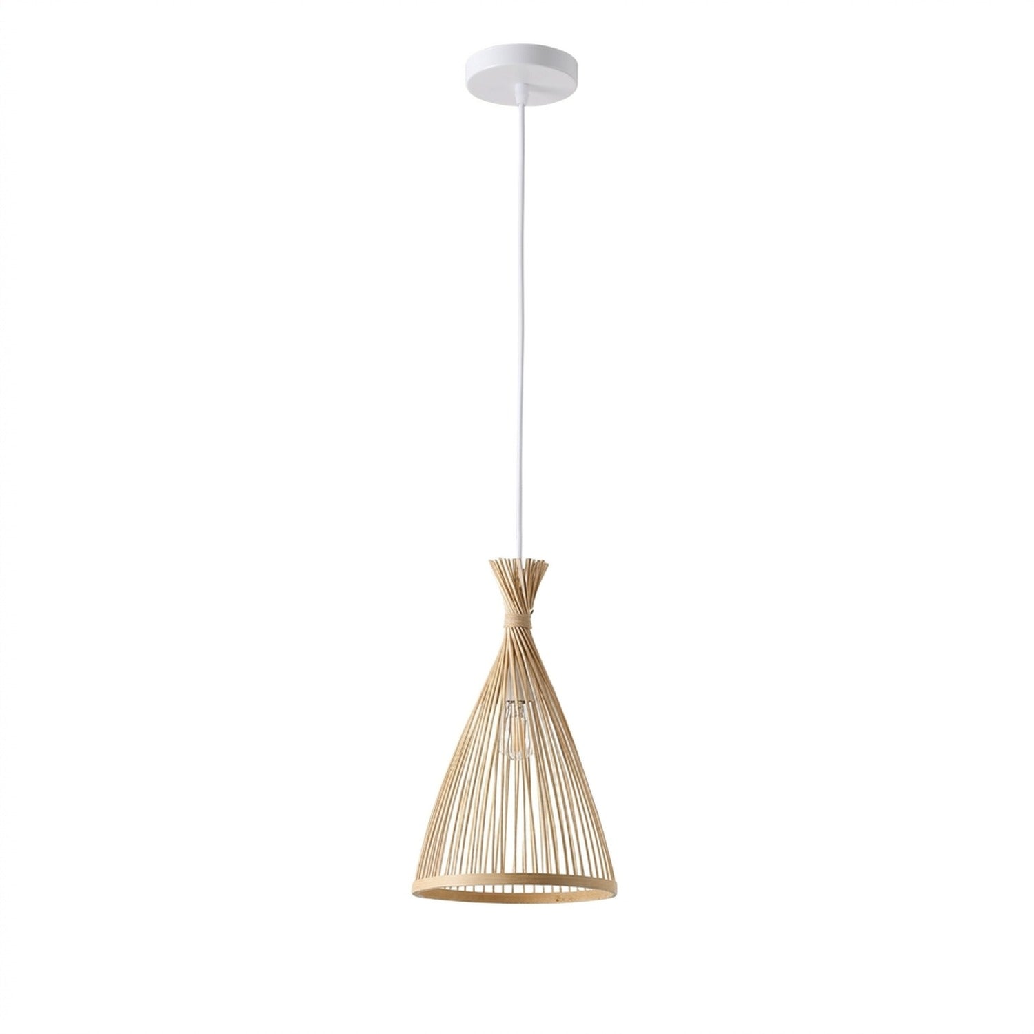 Suspension bambou conique base blanche