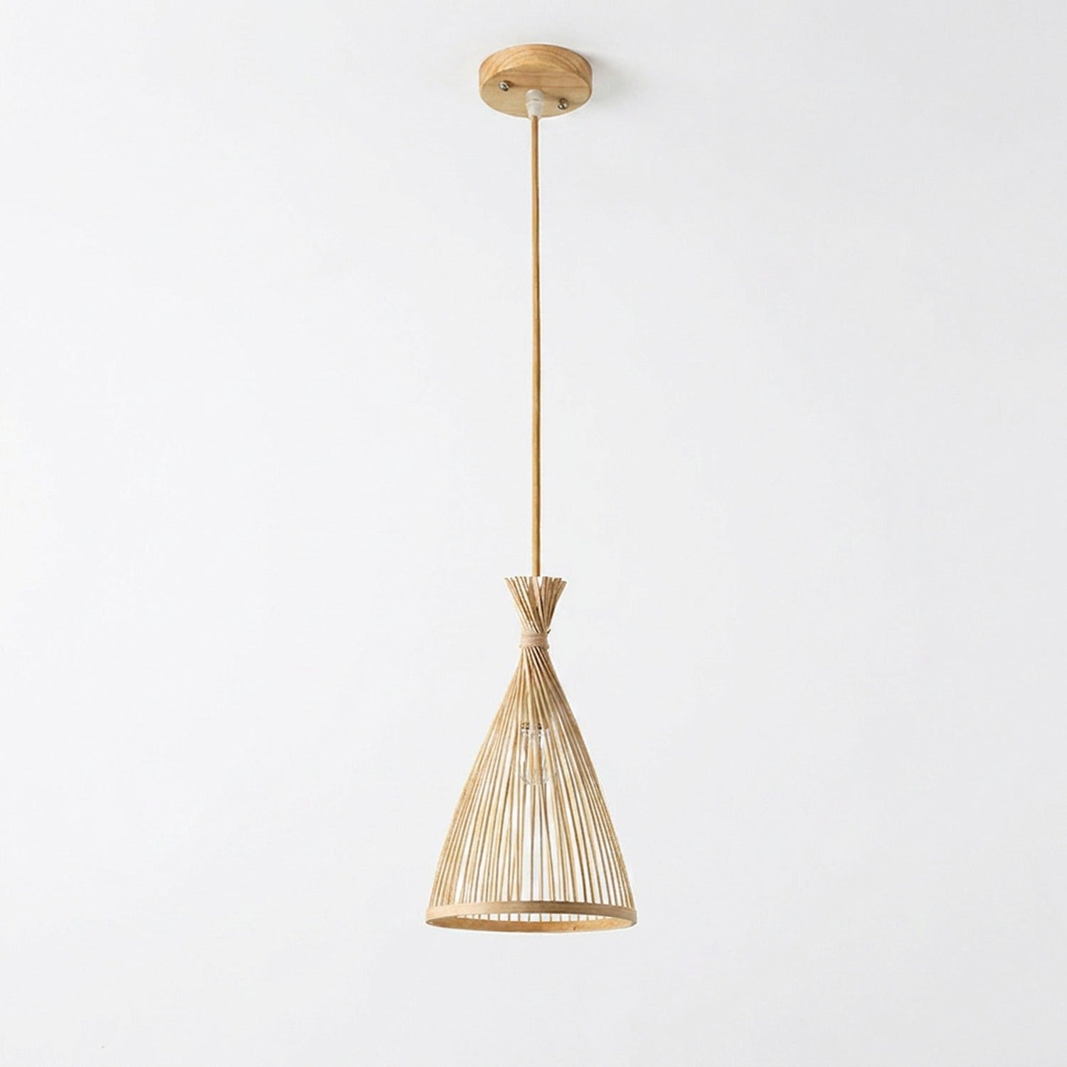 Suspension bambou conique base bois