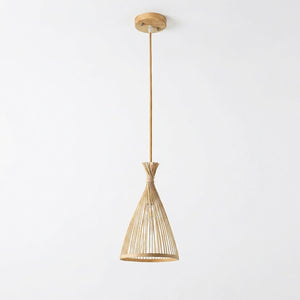 Suspension bambou conique base bois