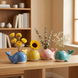 Vase baleine en céramique colorée avec fleurs séchées - assortiment de coloris