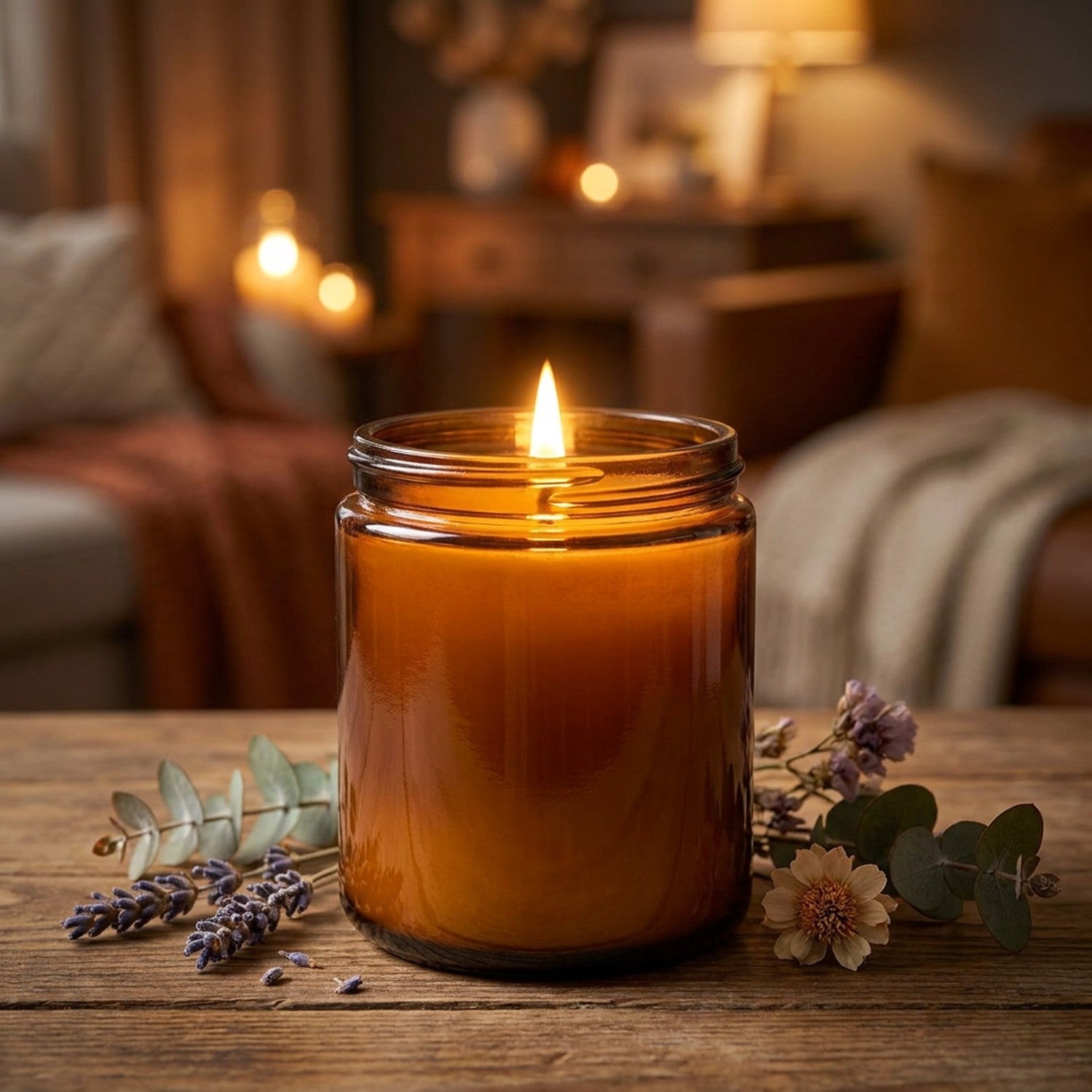 Bougie aromathérapie artisanale cire de soja en verre allumée