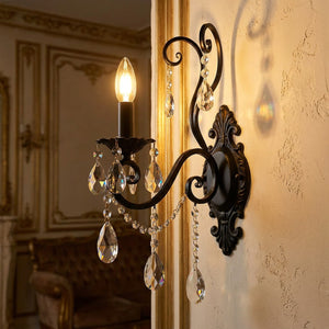 Applique murale classique en fer forgé avec cristaux, style baroque européen