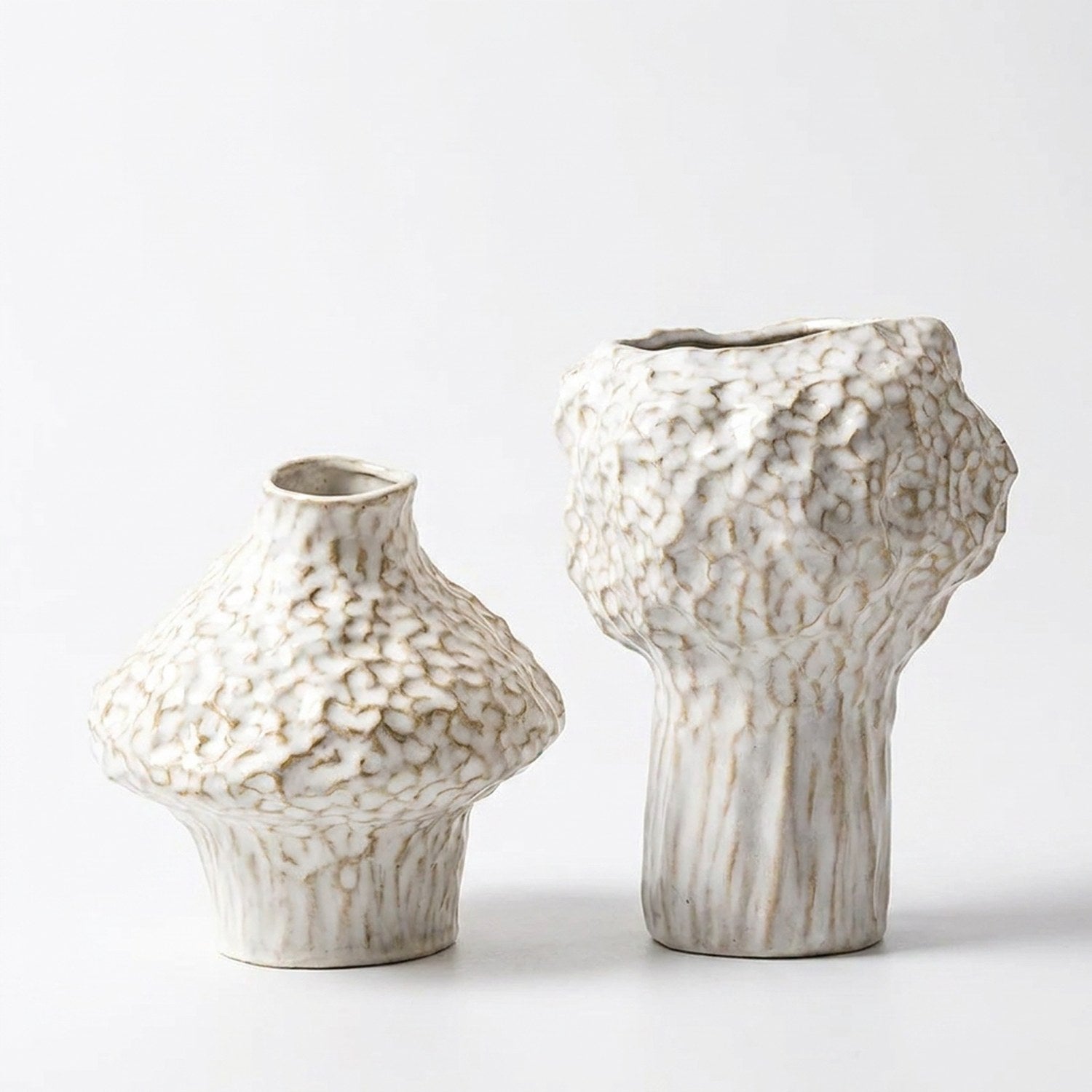 Vase céramique wabi sabi blanc texturé fleurs séchées modèles Rond et Haut