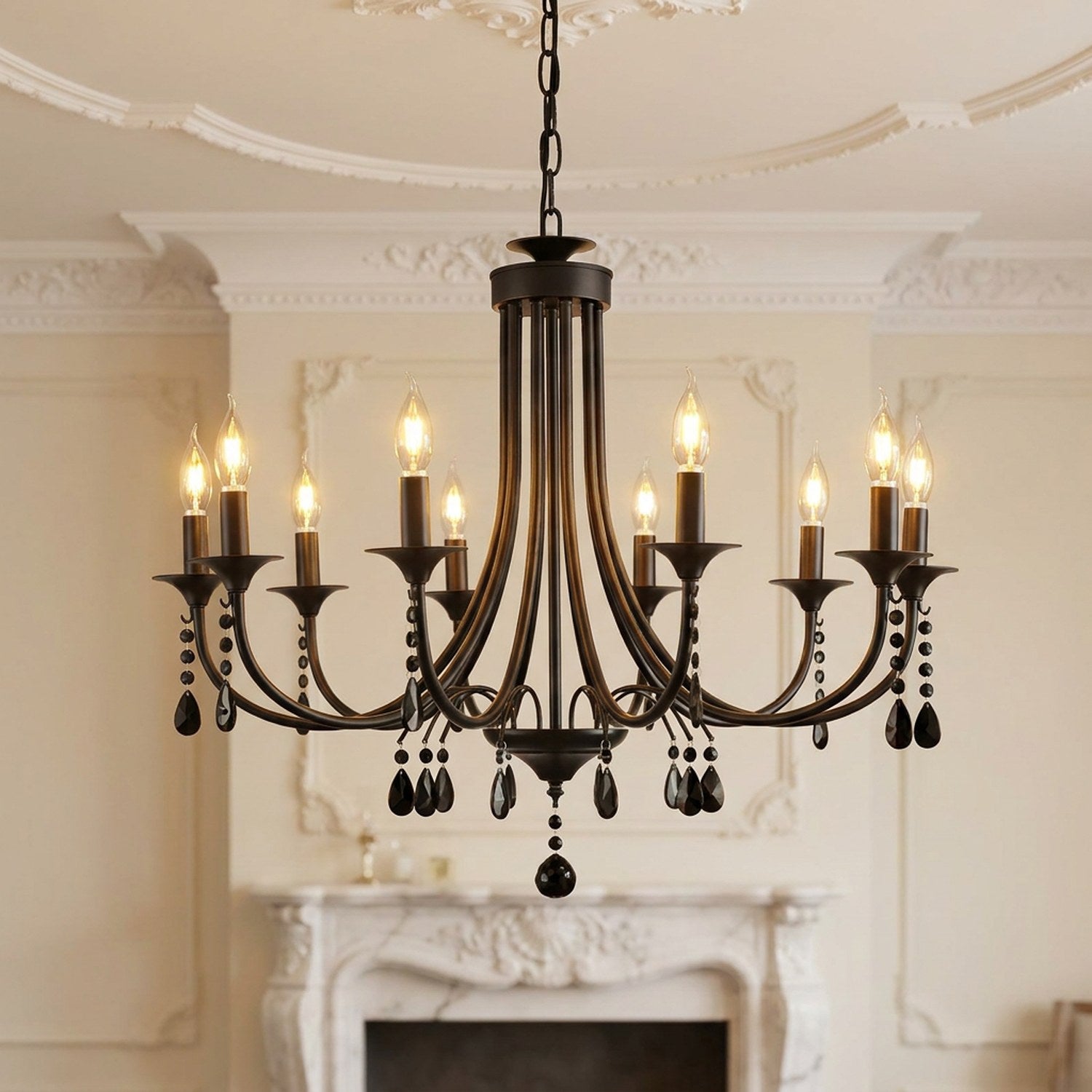 Lustre classique en fer forgé avec cristaux, style européen baroque