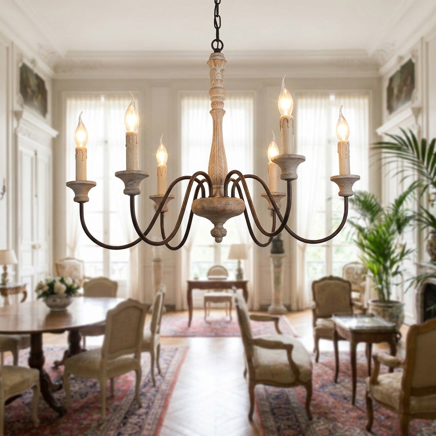 Lustre marron vieilli avec bougies LED sur fond clair