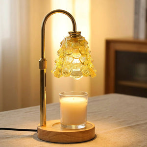 Lampe chauffe-bougie avec abat-jour en verre jaune