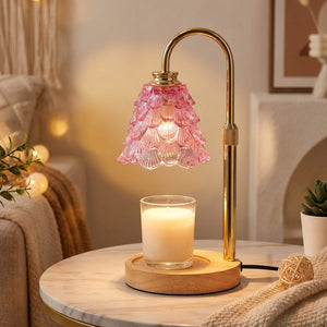 Lampe chauffe-bougie avec abat-jour en verre rose