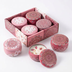 Coffret assortiment A bougies mandala tons roses fond blanc