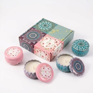 Coffret assortiment C bougies mandala rose et turquoise fond blanc