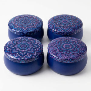 Coffret assortiment D bougies mandala bleu et violet fond blanc