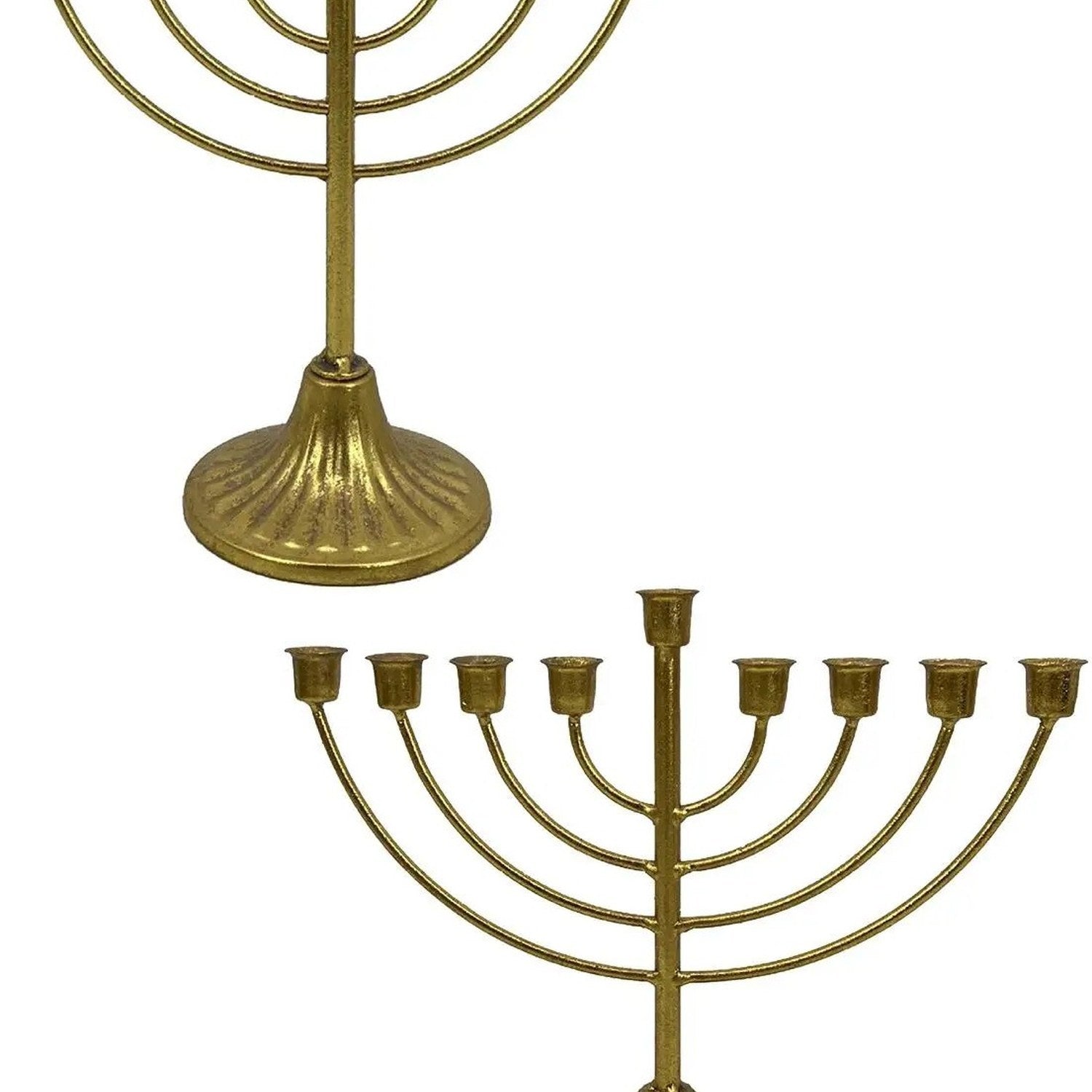 Menorah Hanukkah 9 branches métal doré vue face bougies blanches